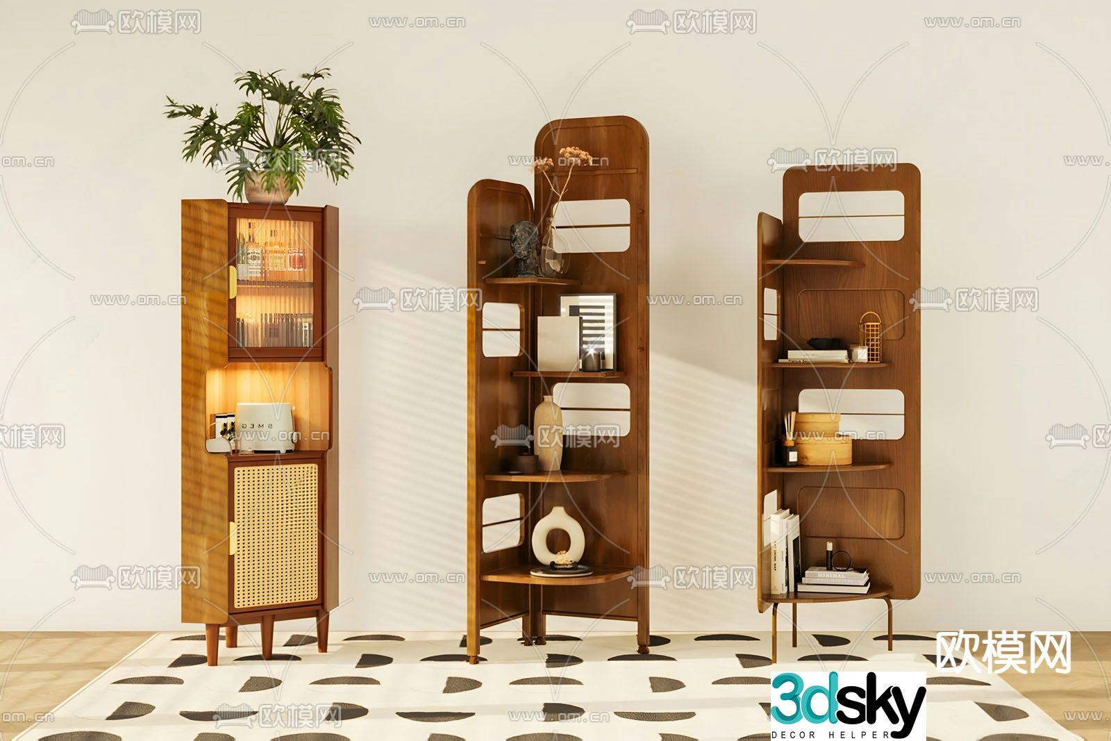 Middle-aged style decorative rack storage rack triangle cabinet 3D model
