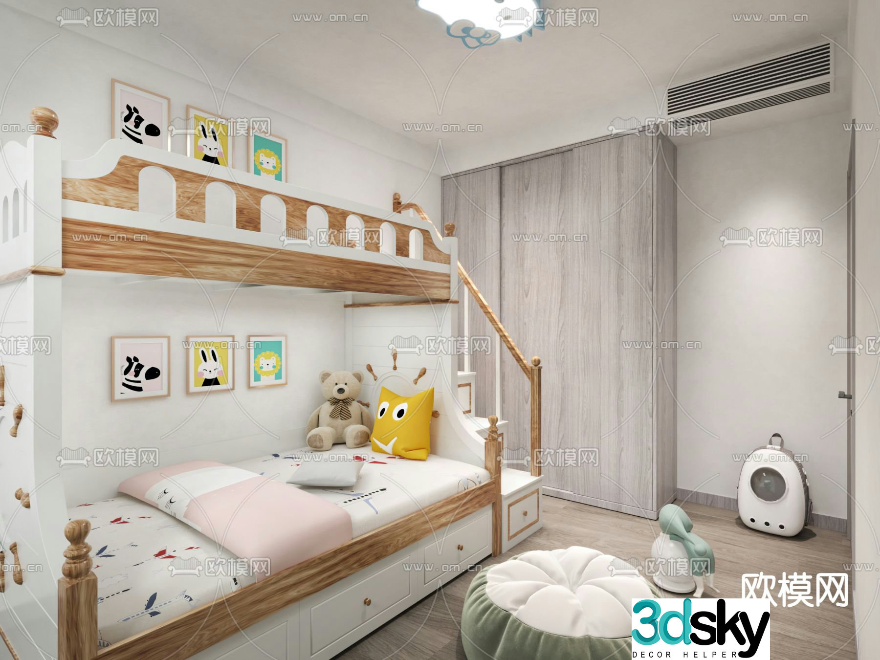 Modern children’s bed bunk bed 3d model