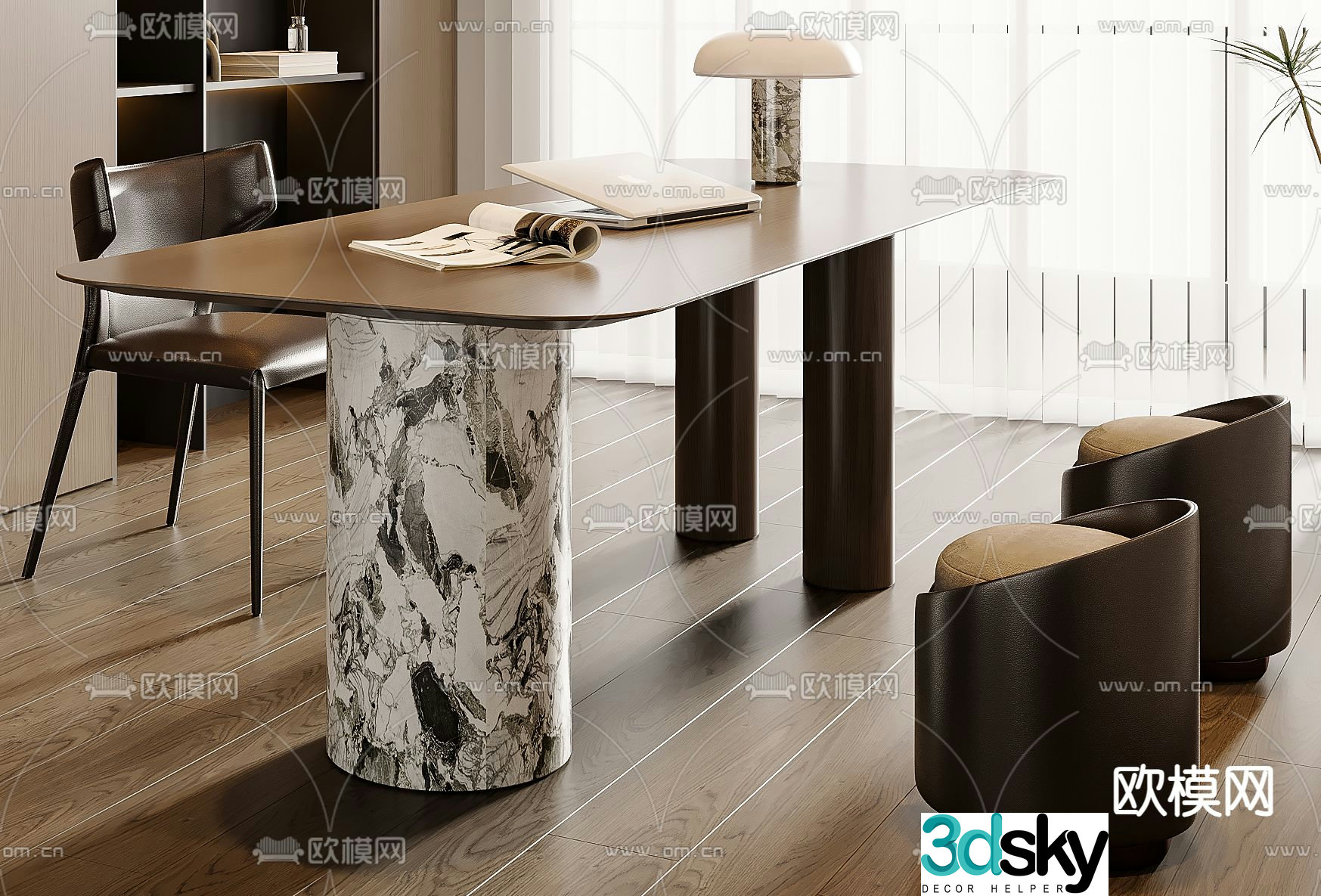 Italian desk chair cabinet 3d model