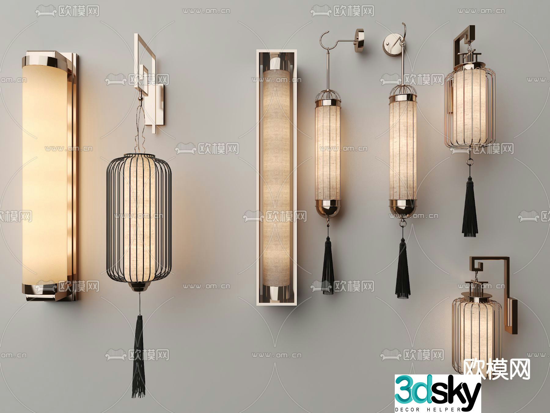 New Chinese style wall lamp long wall lamp 3d model
