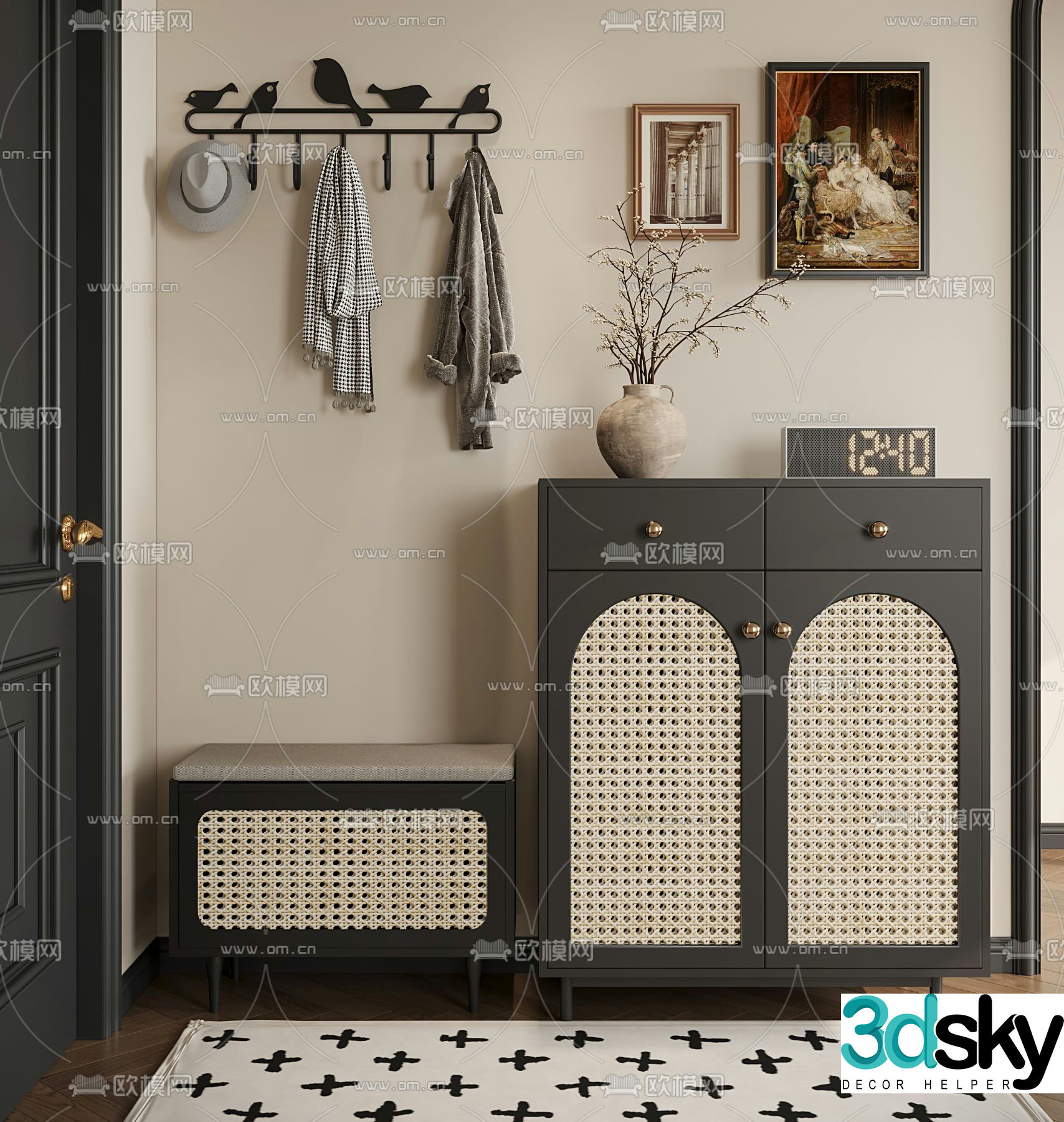 Medieval style shoe cabinet low cabinet 3d model