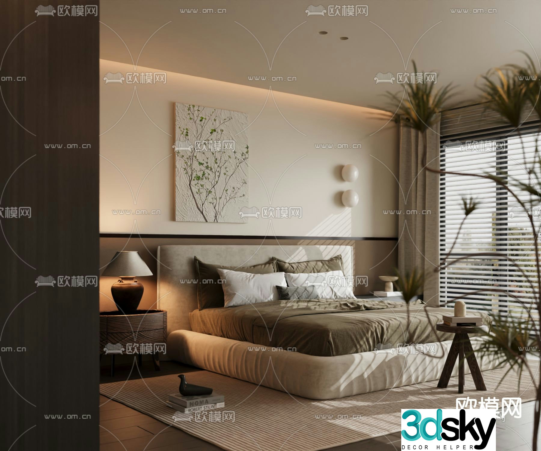 Italian room double bed 3d model