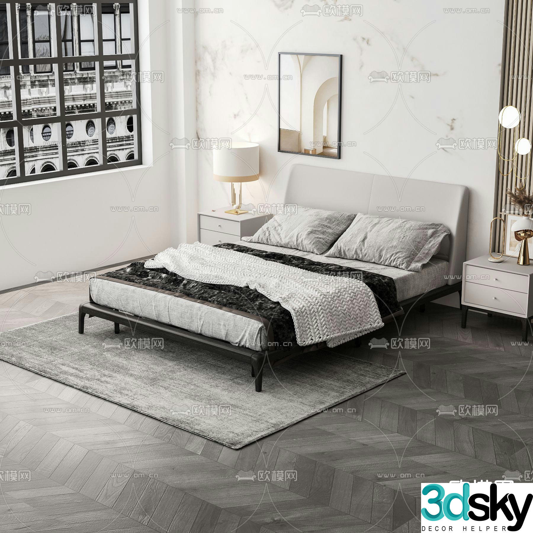 Modern double bed 3d model
