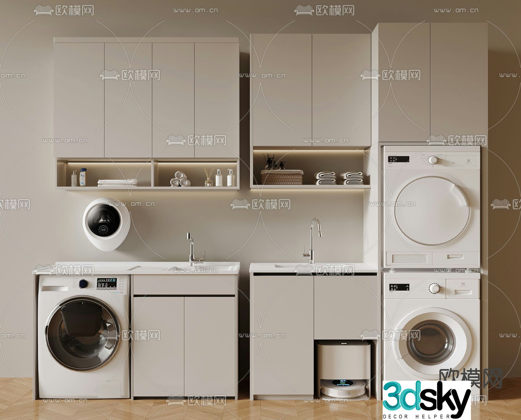 Modern balcony cabinet washing machine cabinet 3d model