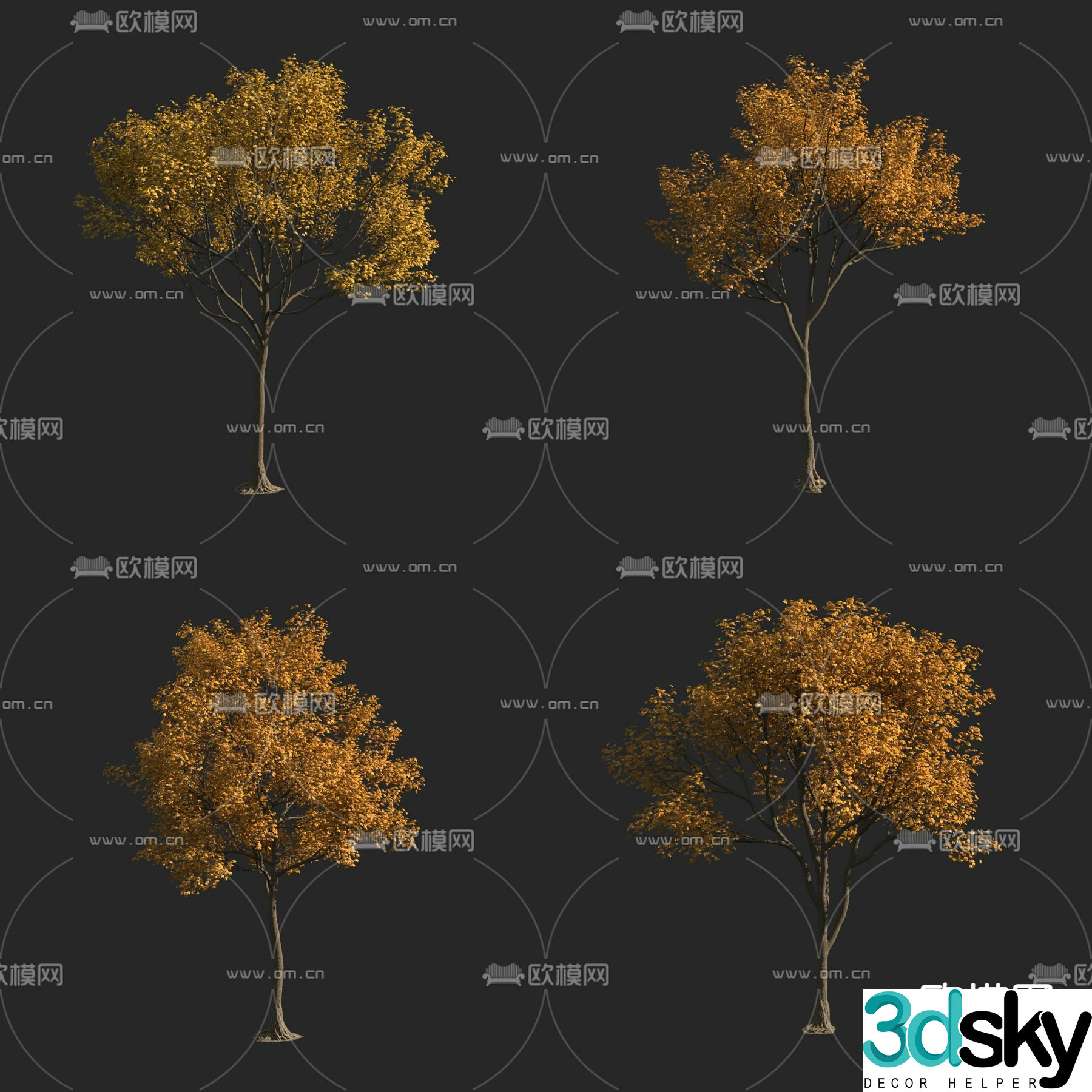 Autumn tree Autumn landscape Autumn tree Withered yellow trees 3d model