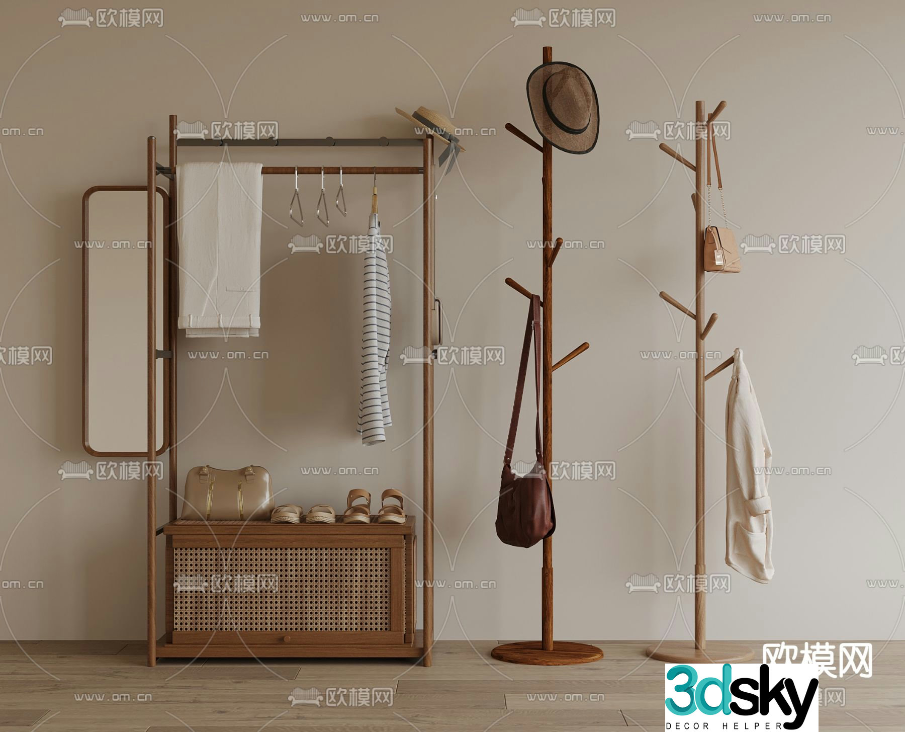 Medieval style coat rack floor-standing coat rack 3D model