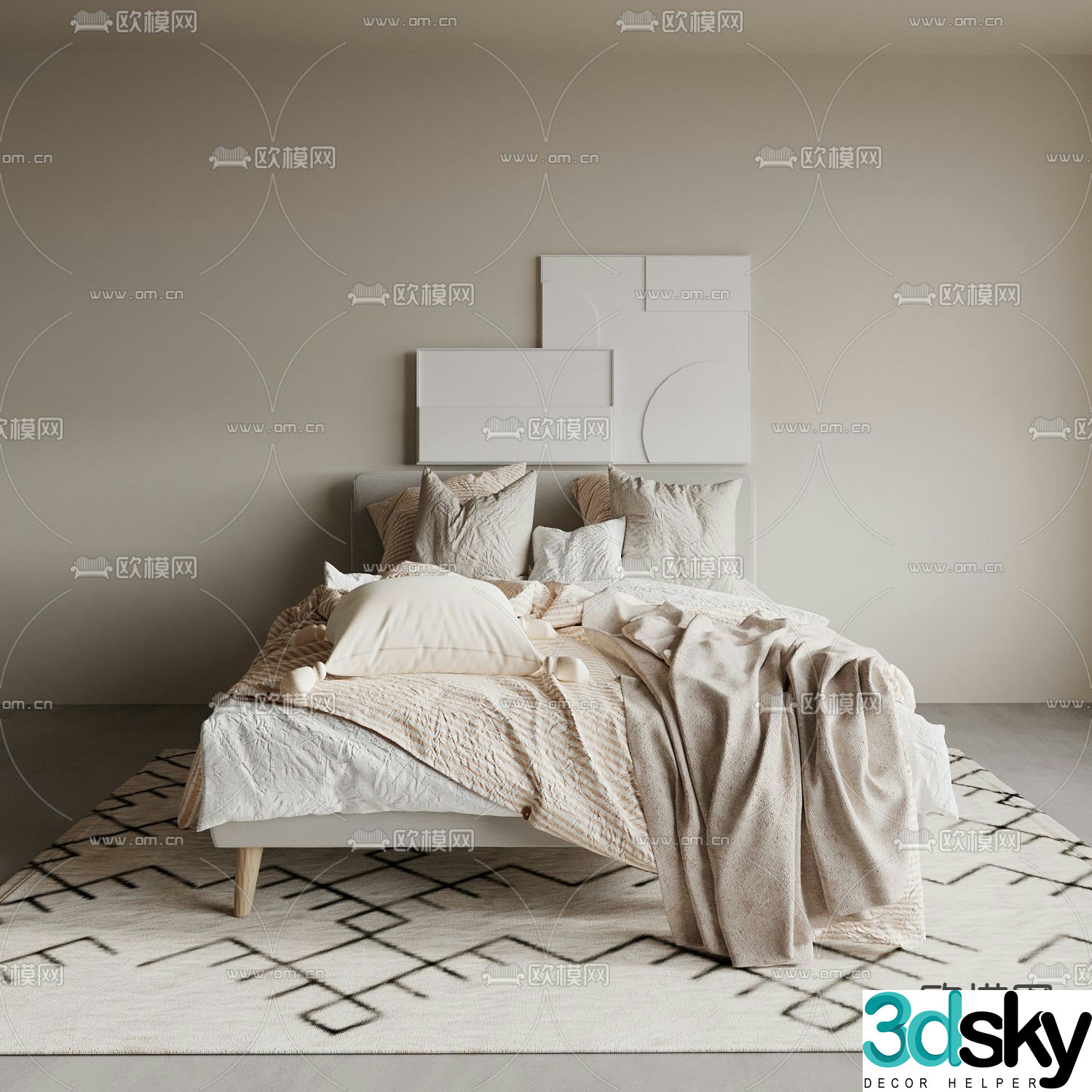 Nordic fabric double bed 3d model