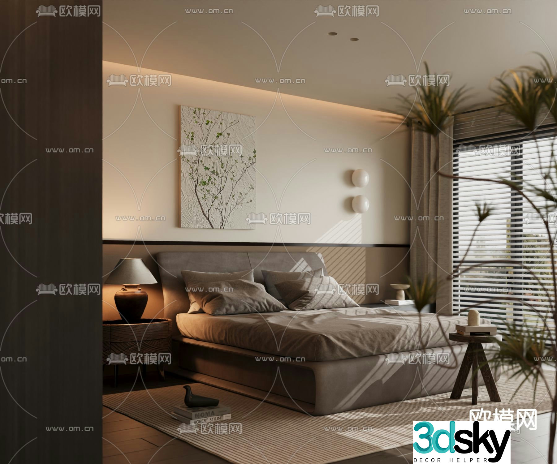 Italian room double bed 3d model