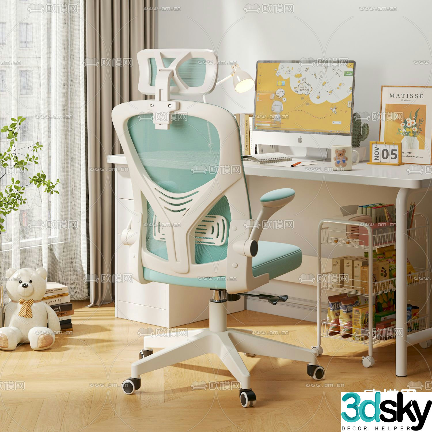 desk computer desk study table 3d model