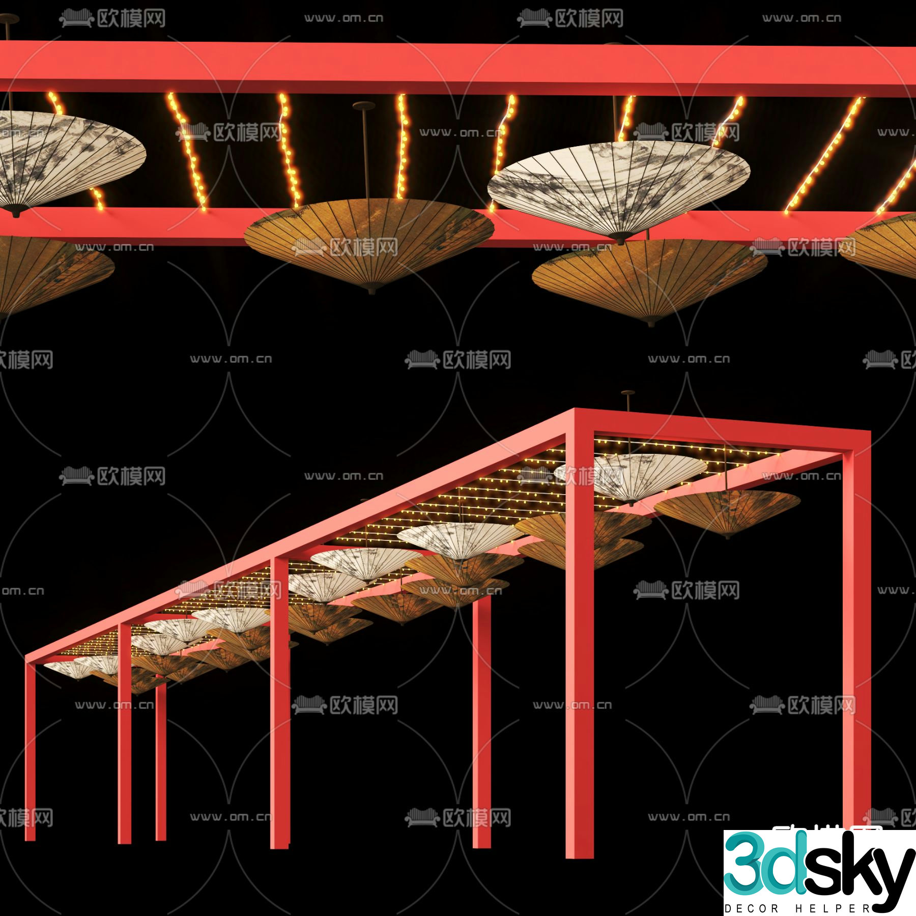 Chinese style corridor flower folding umbrella corridor frame 3D model
