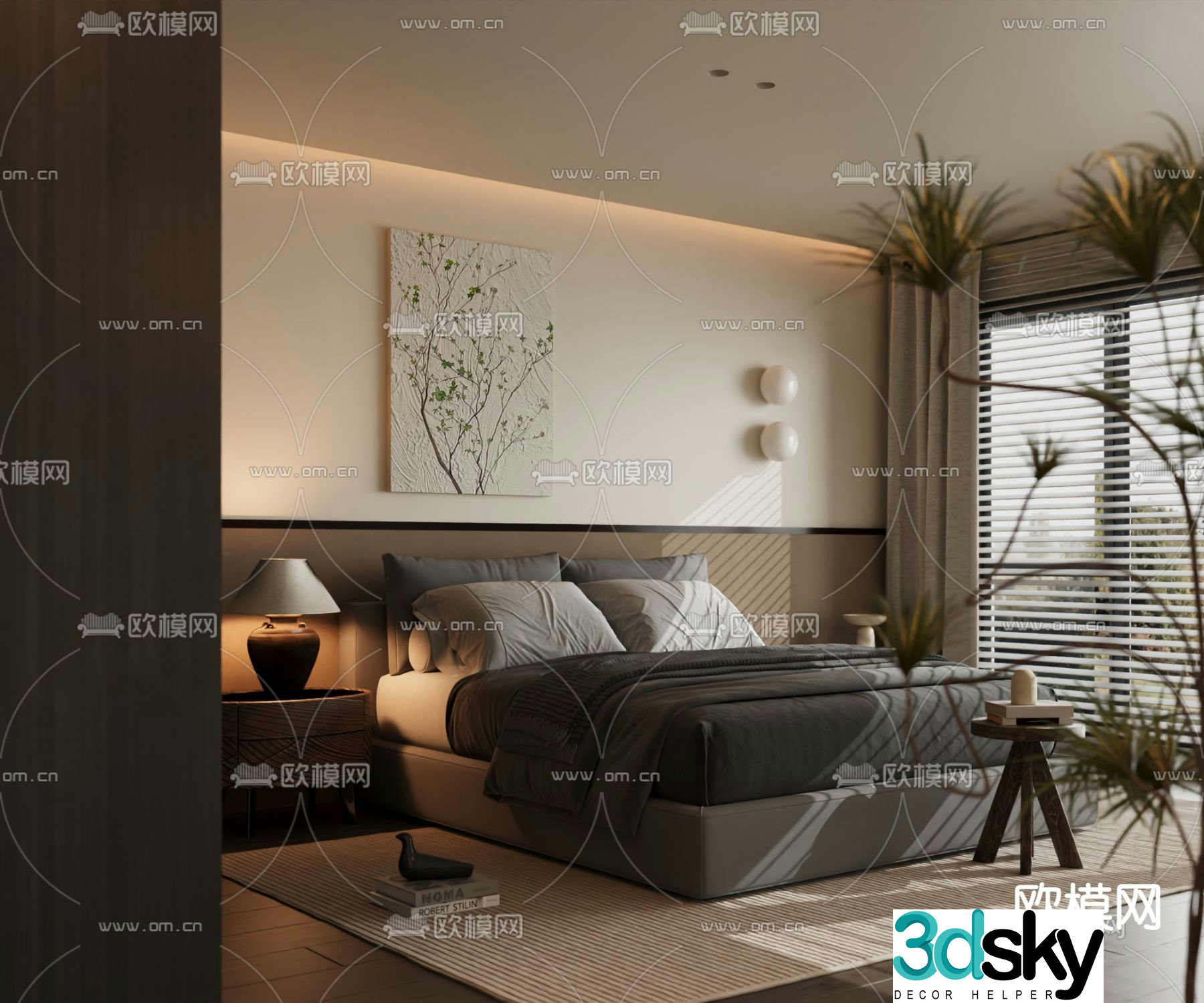 Italian room double bed 3d model