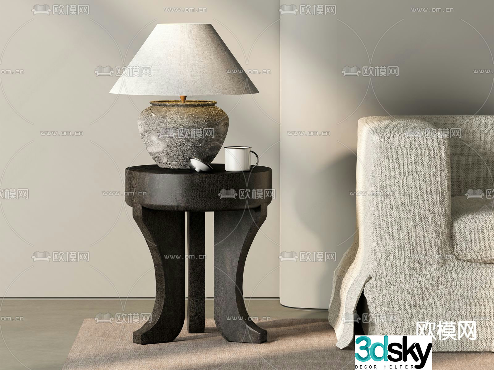 Wabi-sabi wind edge table corner table old round table 3D model