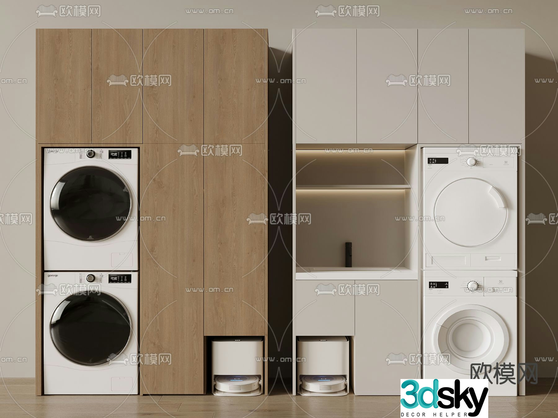 Modern balcony cabinet washing machine cabinet 3d model