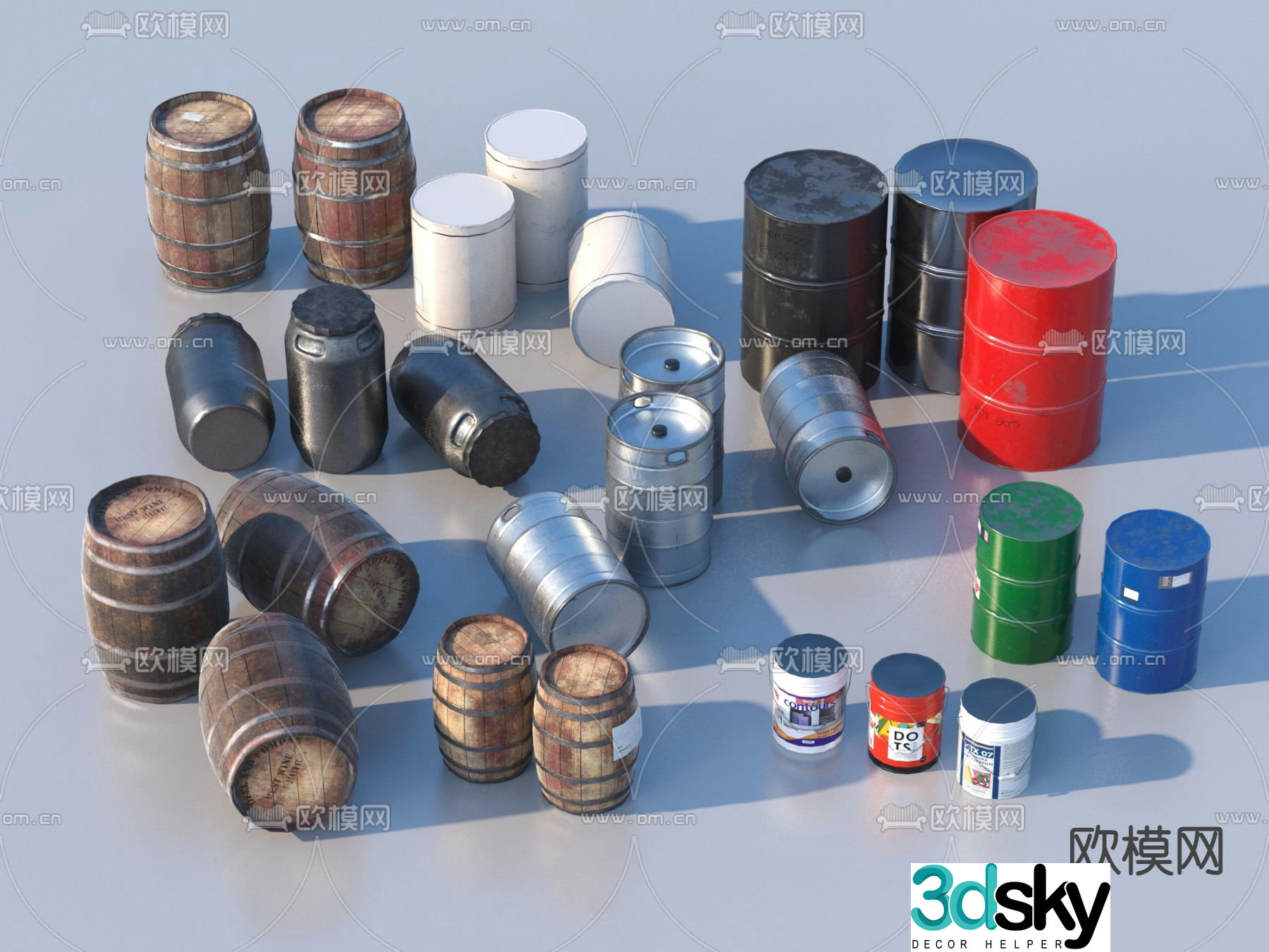 Industrial style wooden bucket, paint bucket, paint bucket, bucket 3D model