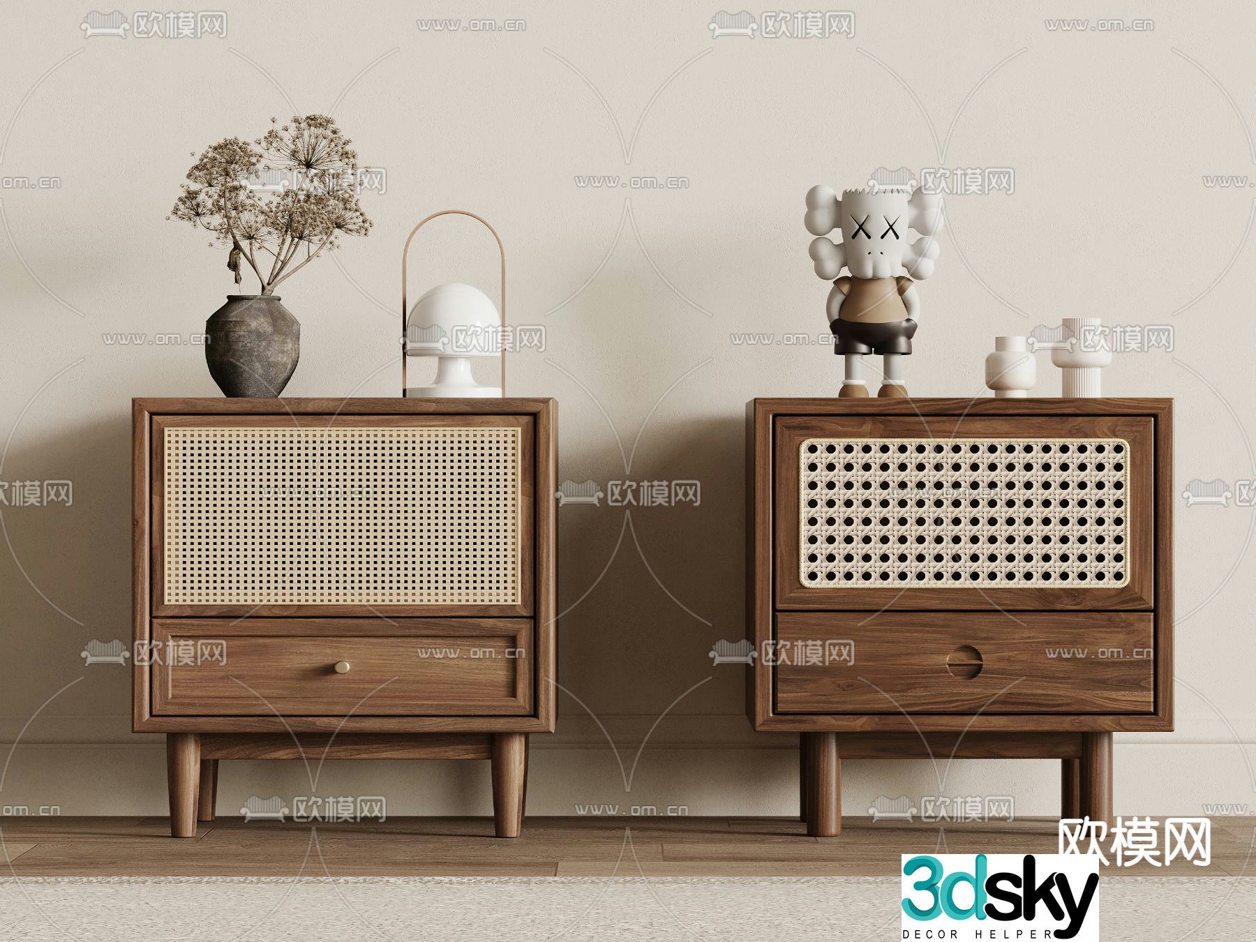 Wabi-sabi style bedside table 3d model