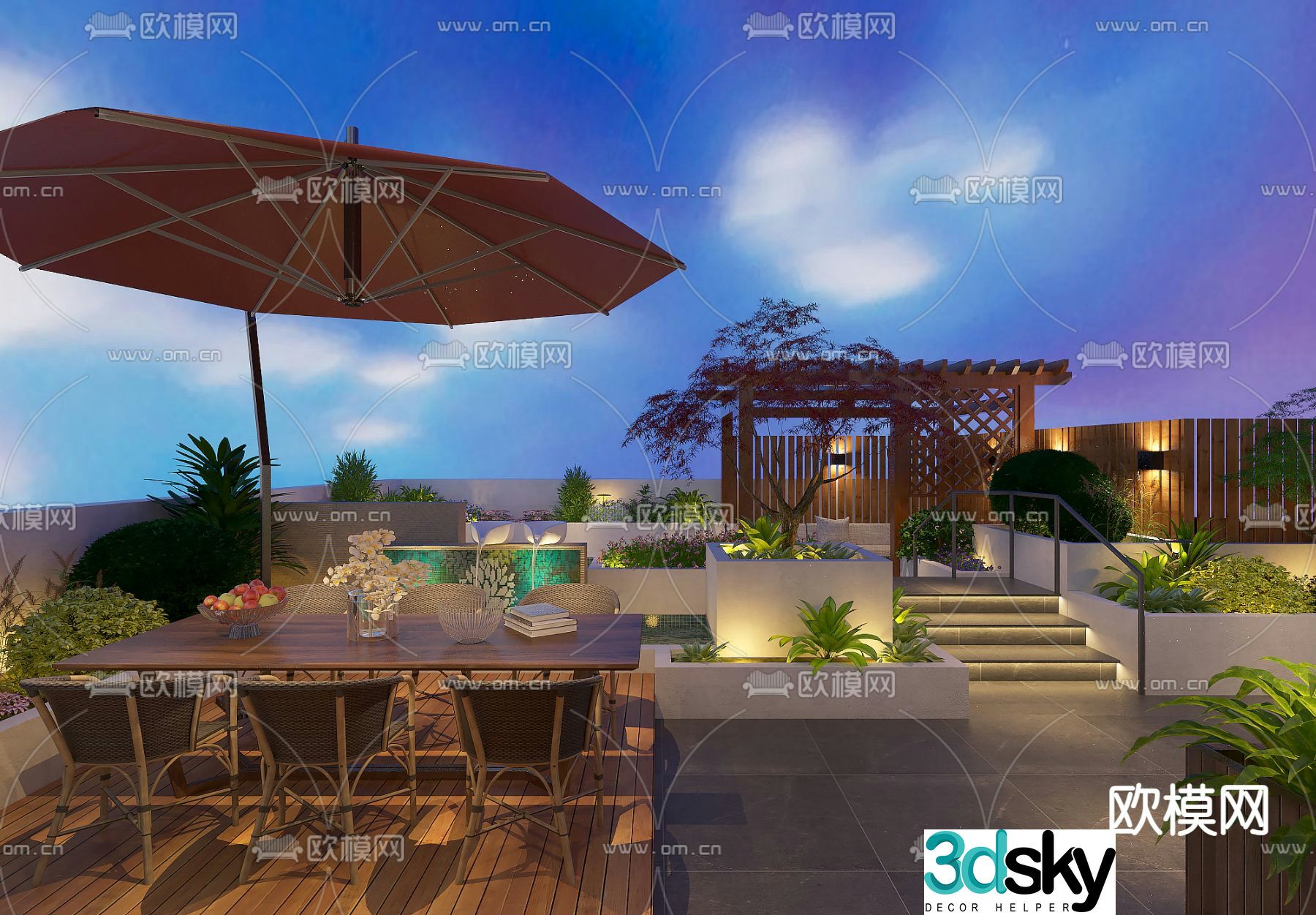 Modern balcony terrace roof garden 3d model
