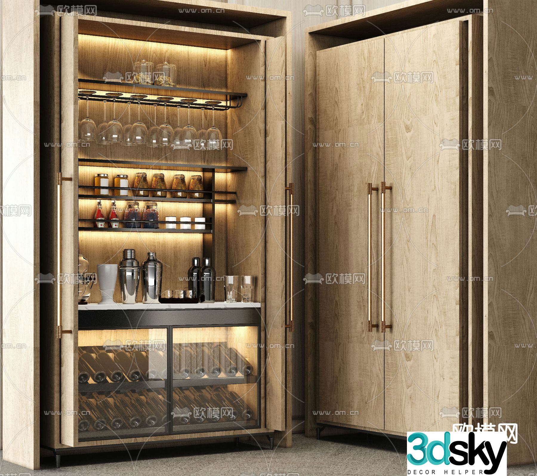 Light luxury style wine cabinet 3D model