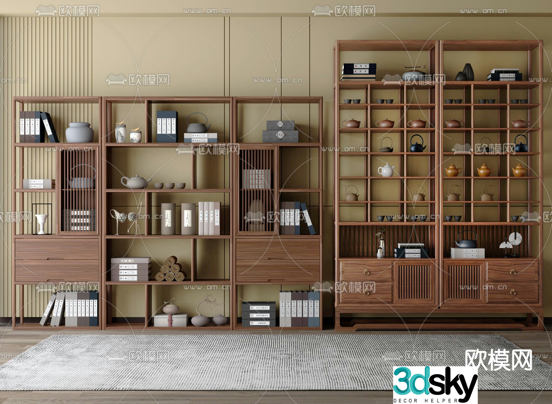 Bogu Shelf New Chinese Style Shelf Bookshelf 3D Model