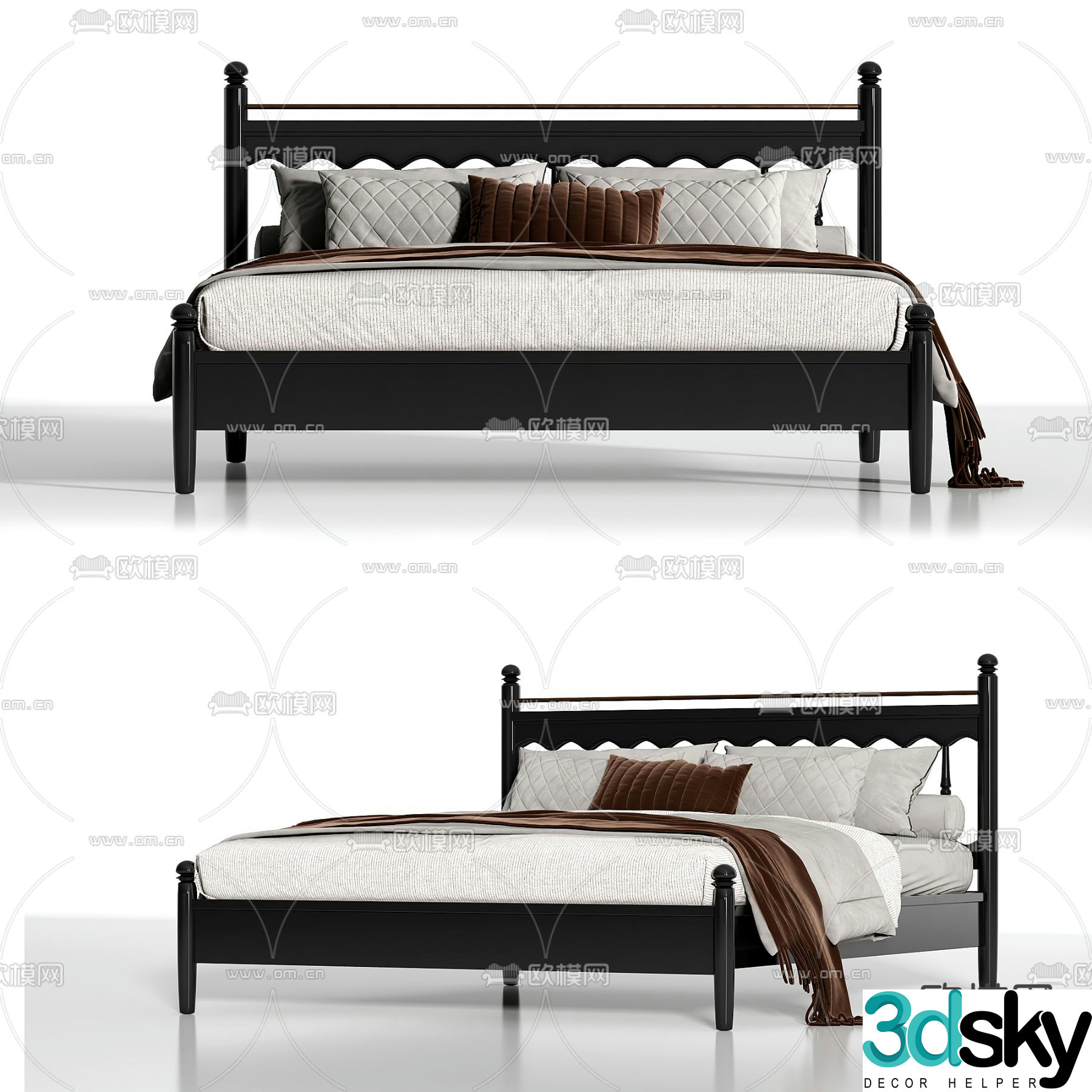 French double bed 3d model