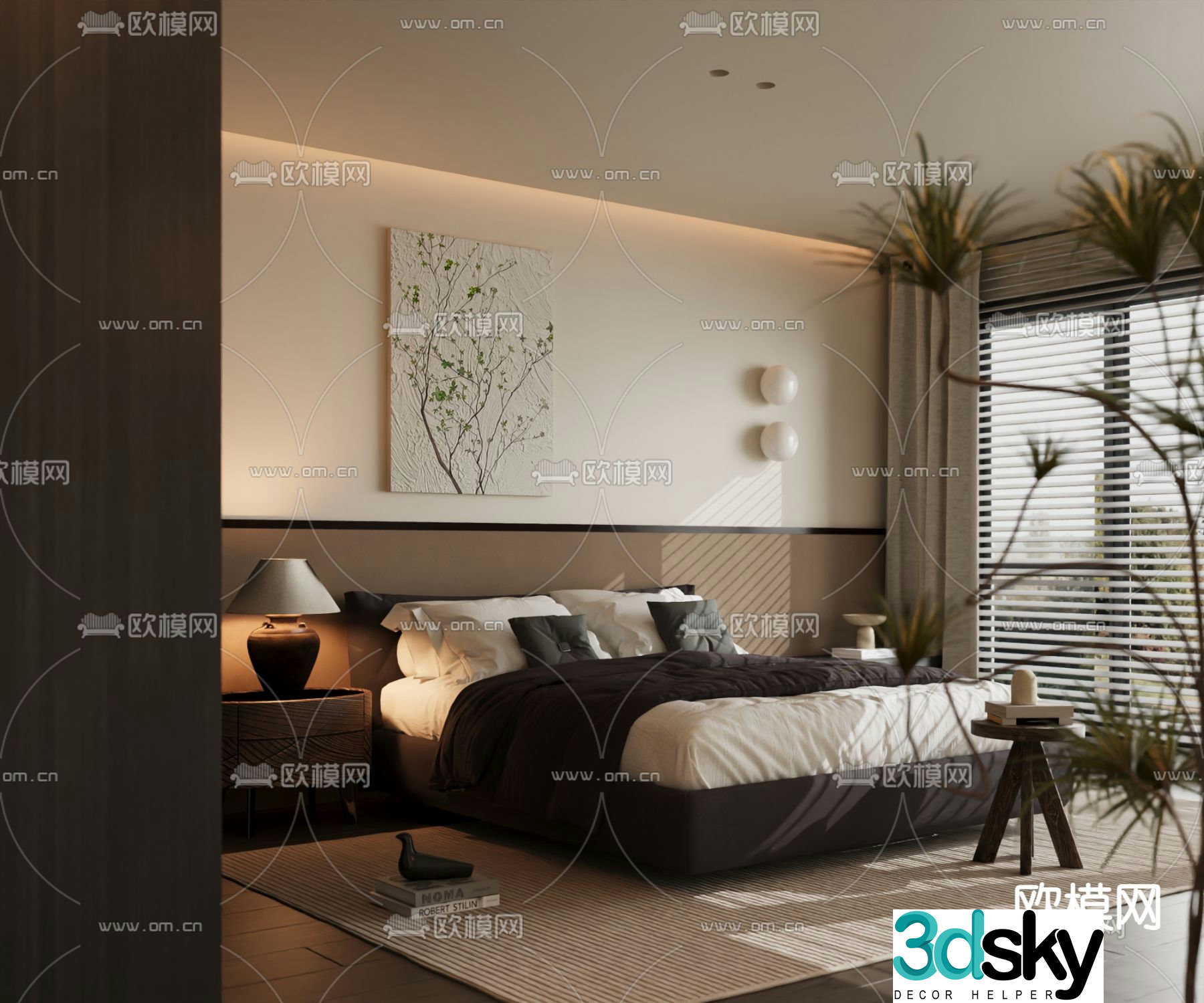 Italian room double bed 3d model