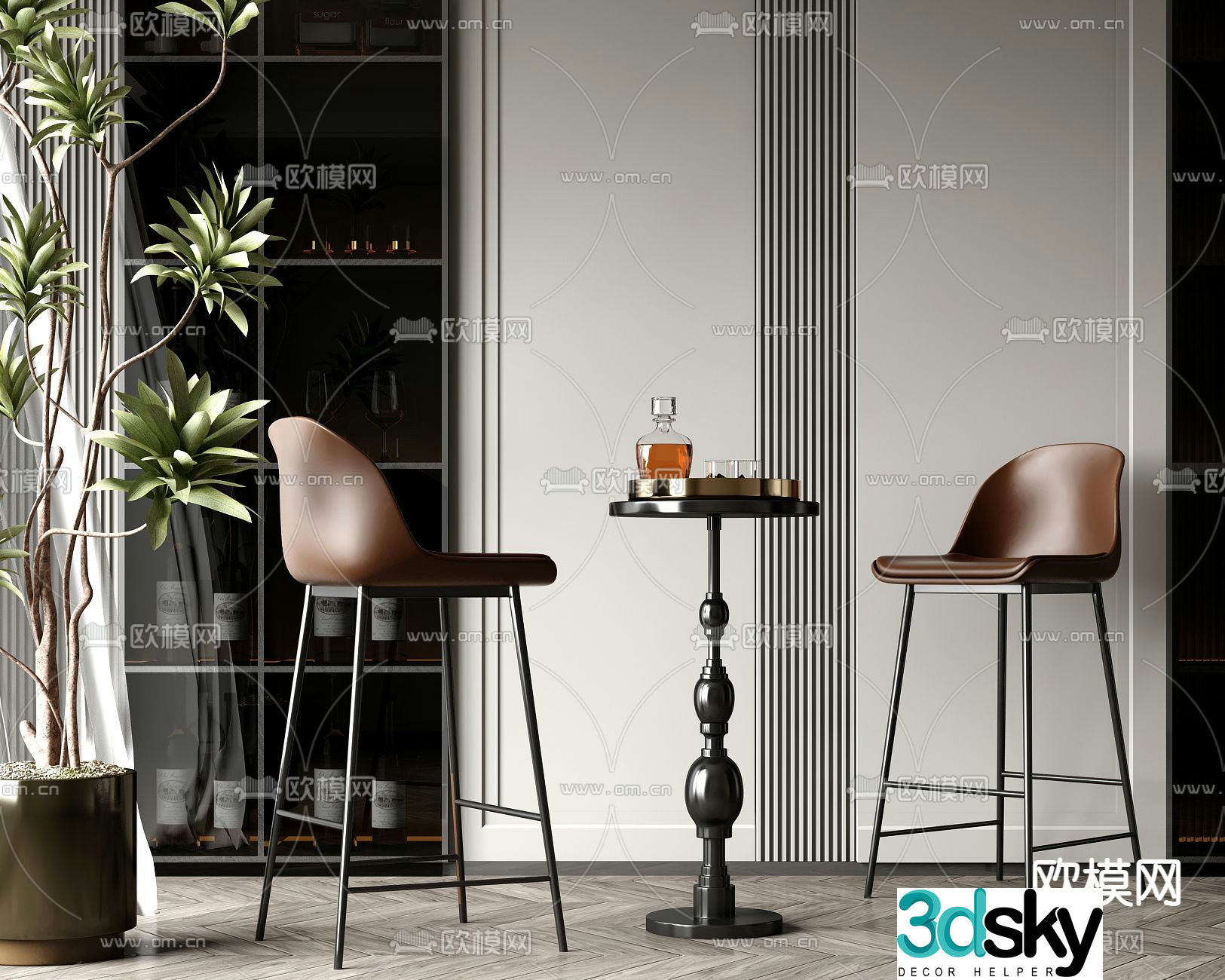Light luxury wine tasting area bar 3D model