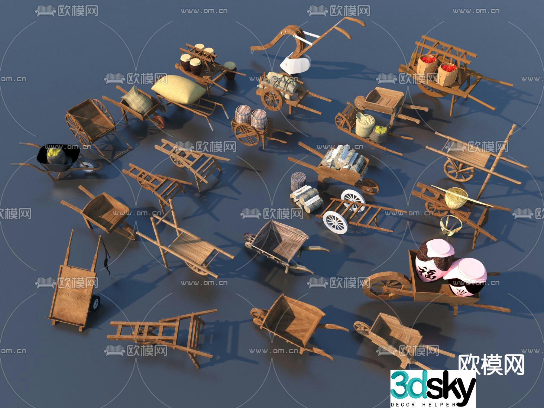 Chinese rural farming farm tools sketch 3D model