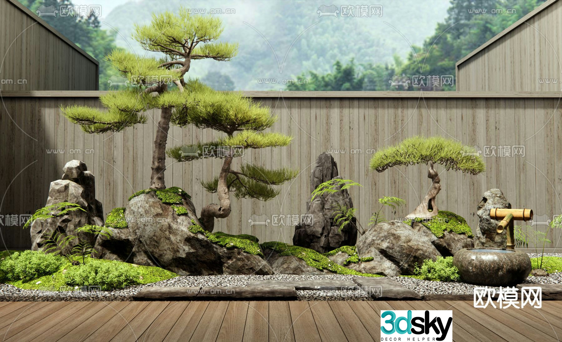 New Chinese style courtyard landscape sketch 3D model