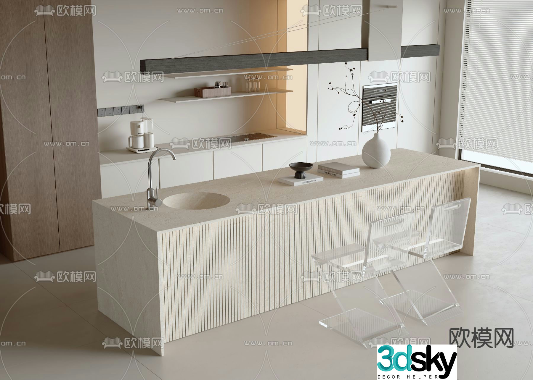 Cream style bar island table 3D model