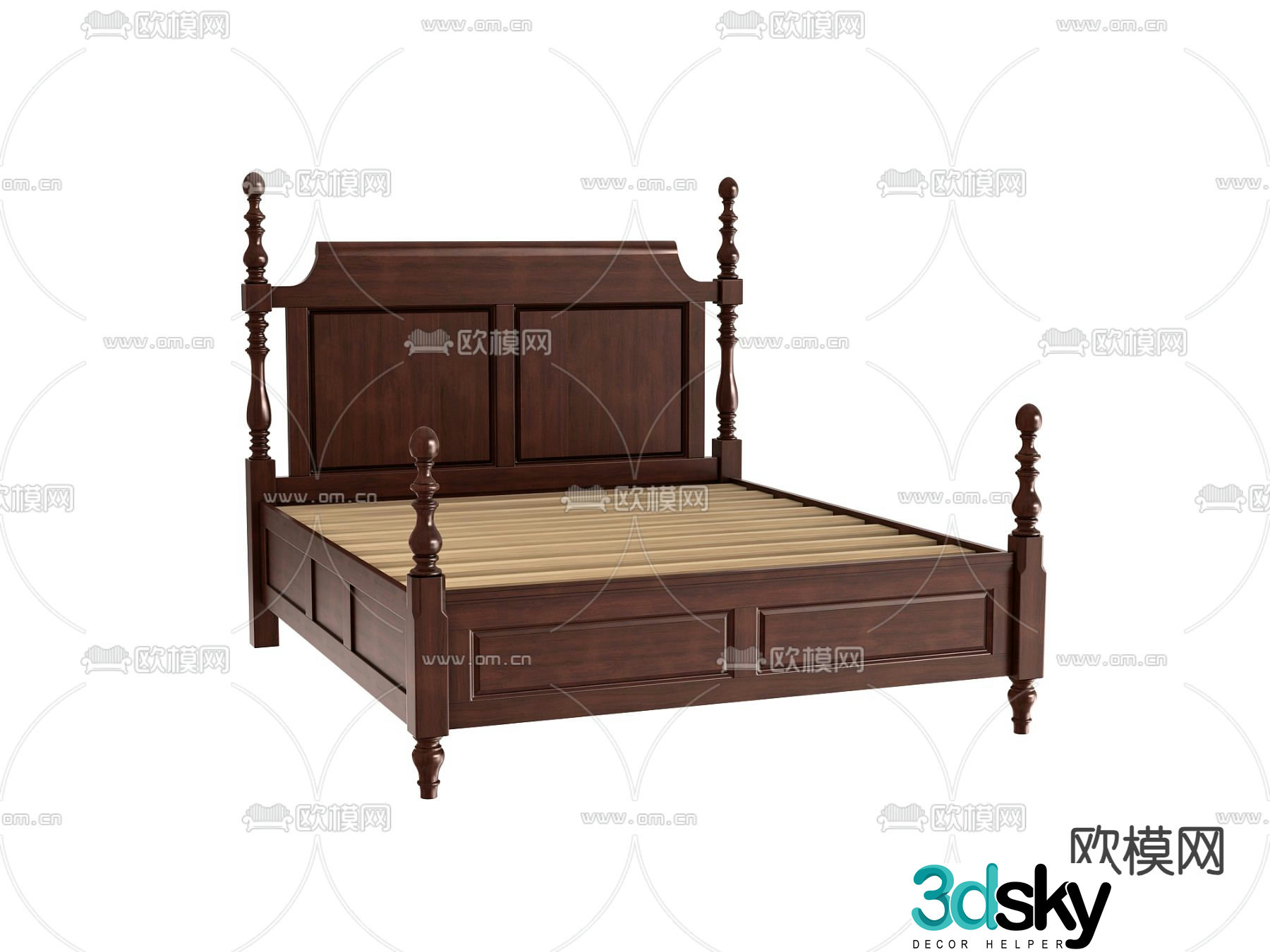 American double bed 3d model