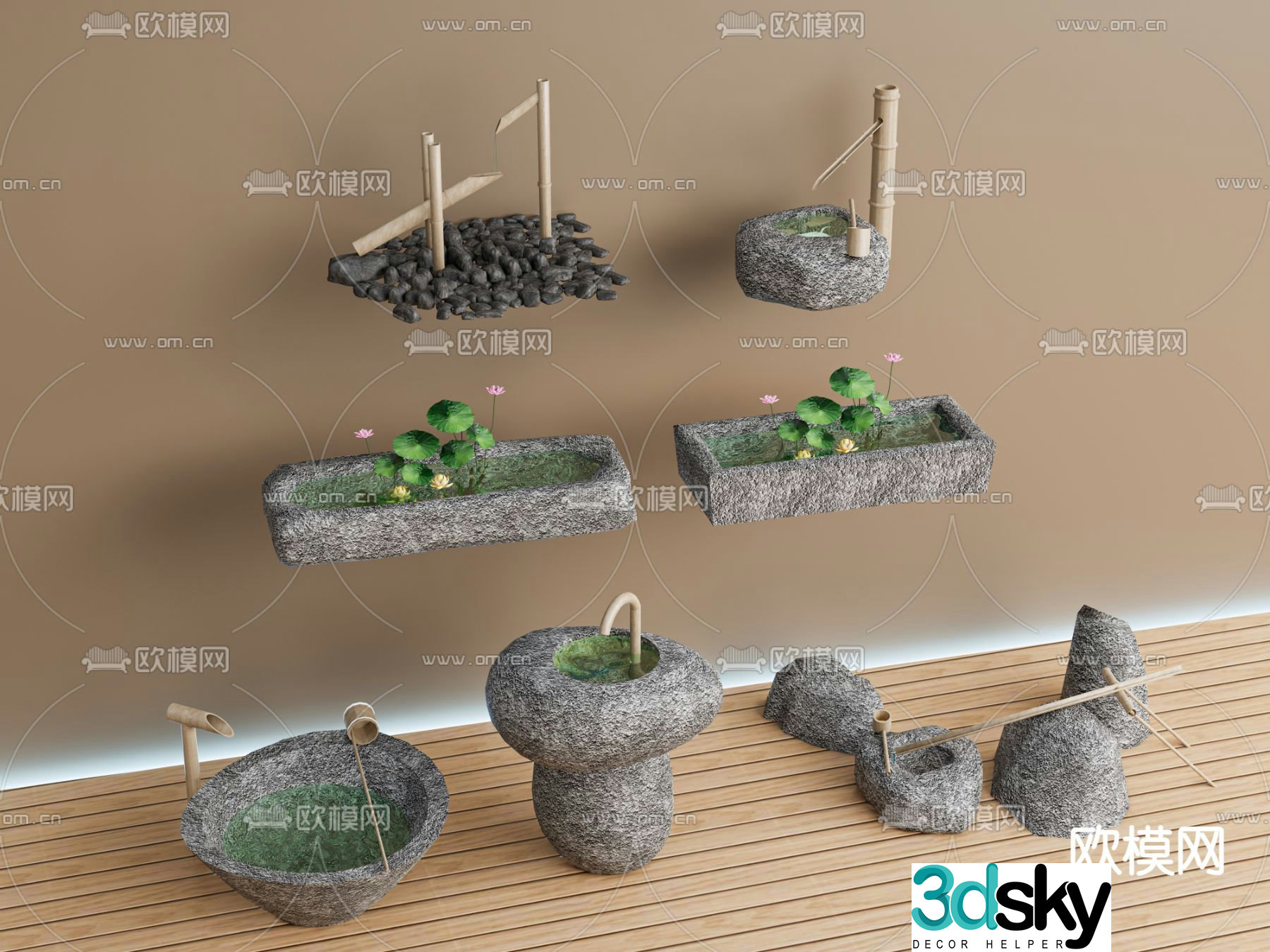 New Chinese style courtyard water feature water bowl lotus pond 3D model