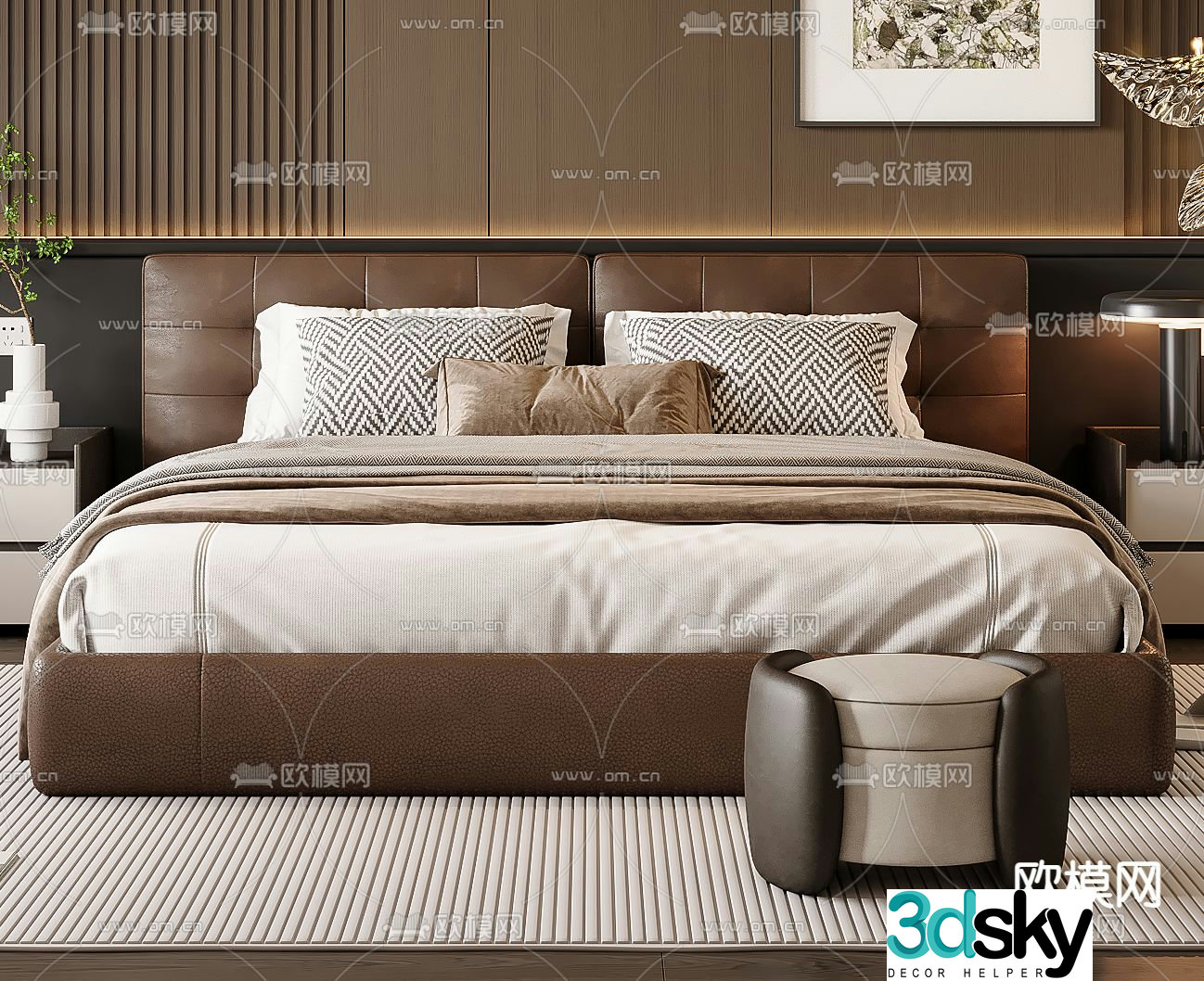 Italian double bed 3d model