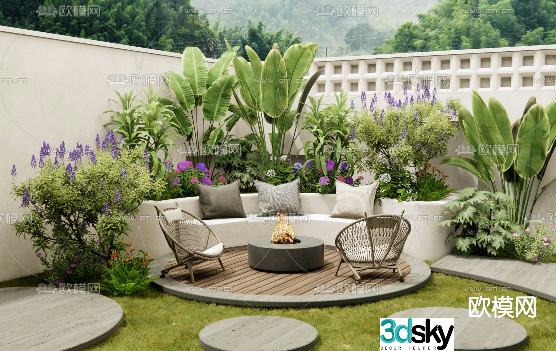 Modern courtyard garden 3d model