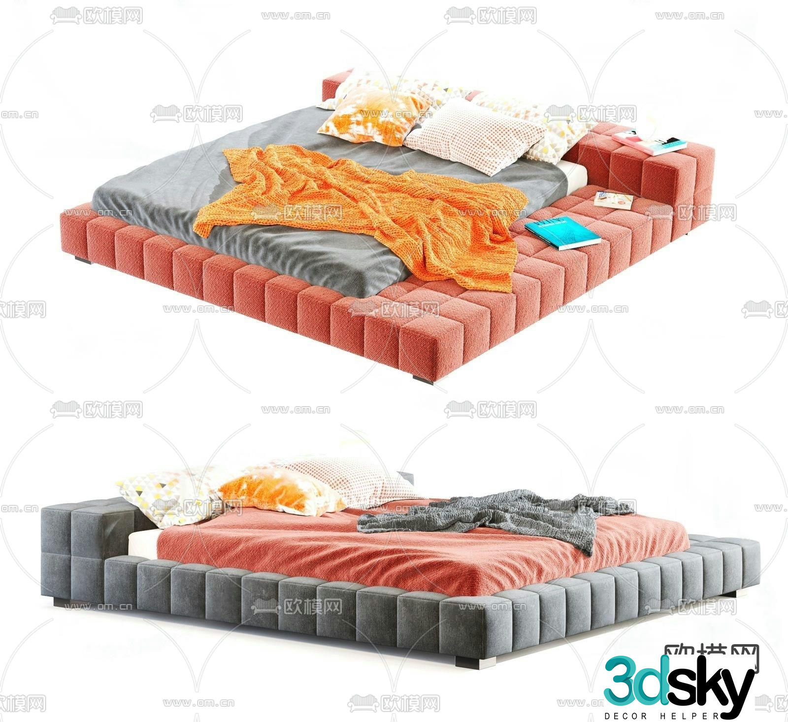 Modern double bed 3d model