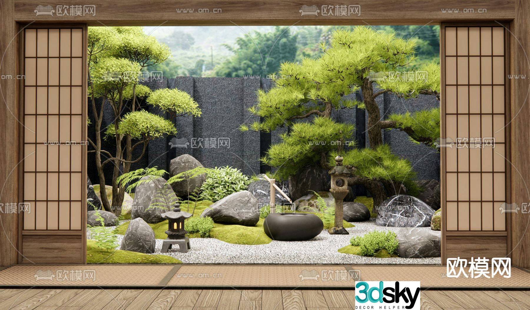 Japanese garden landscape dry landscape 3d model
