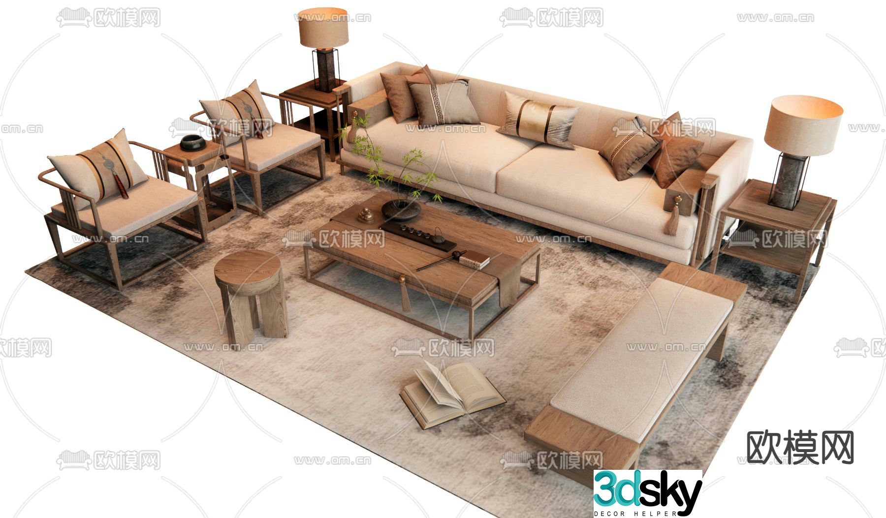 New Chinese style modular sofa 3d model