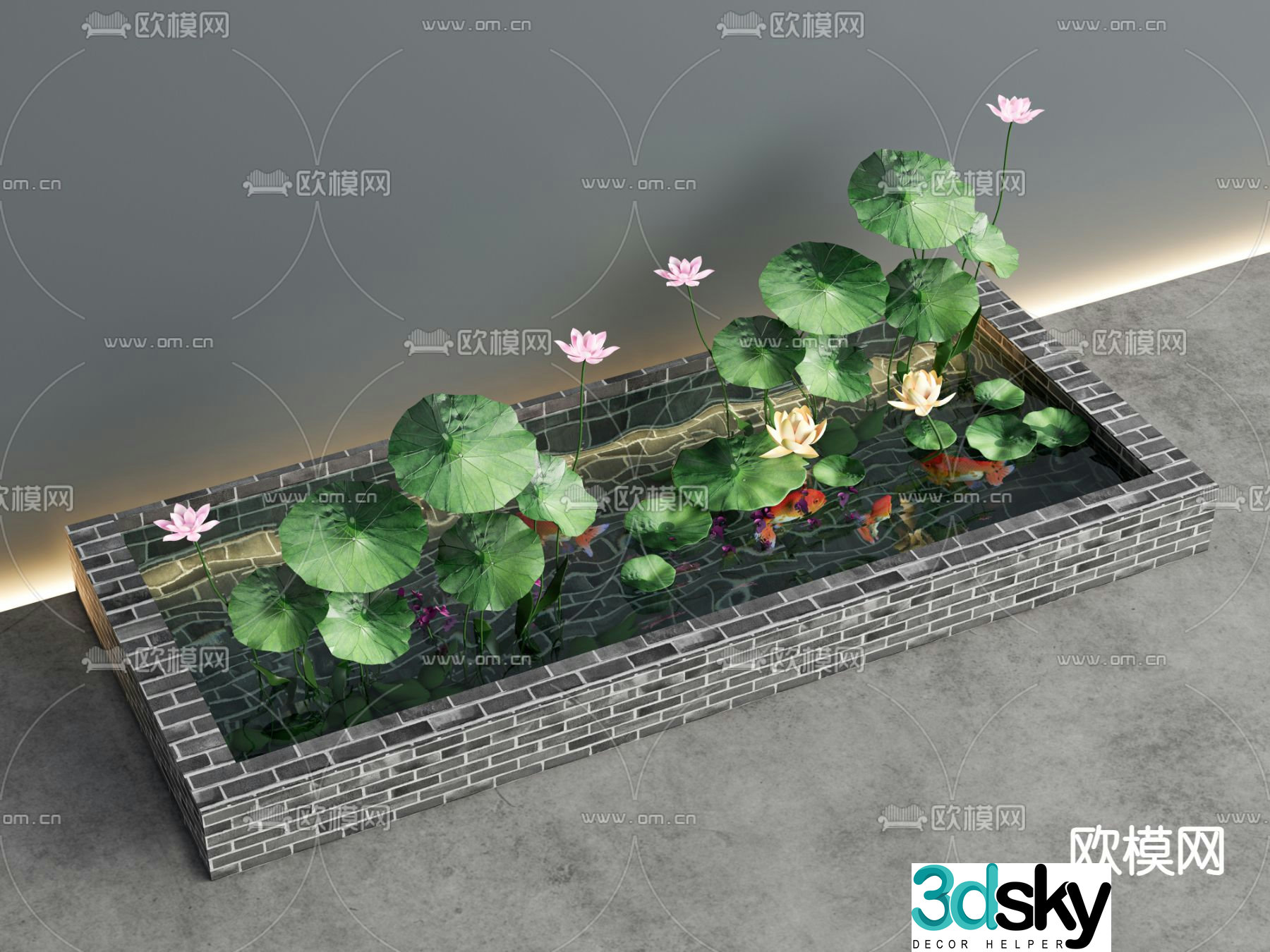 New Chinese style lotus pond water lily lotus pond water feature 3d model