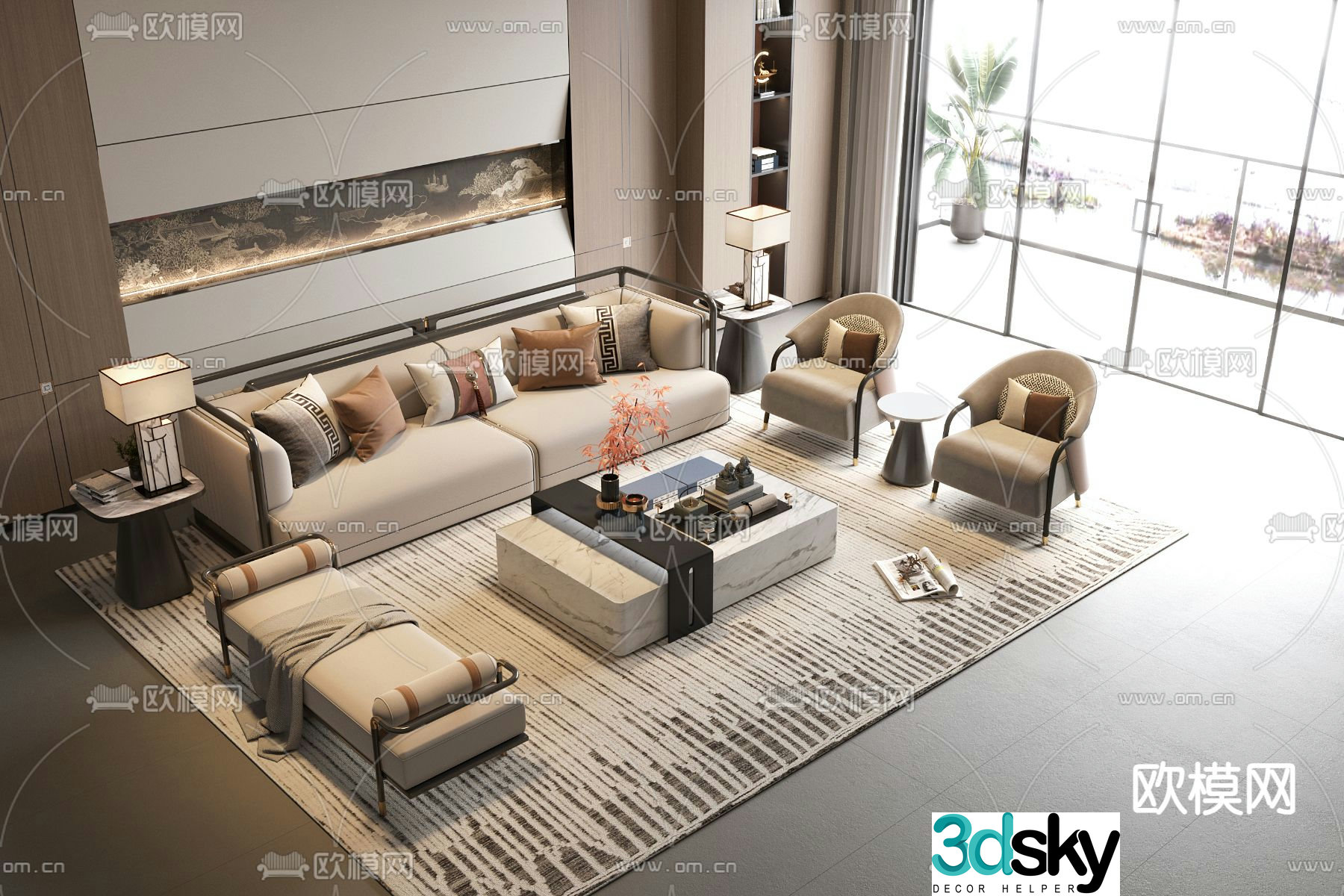 New Chinese style modular sofa 3d model