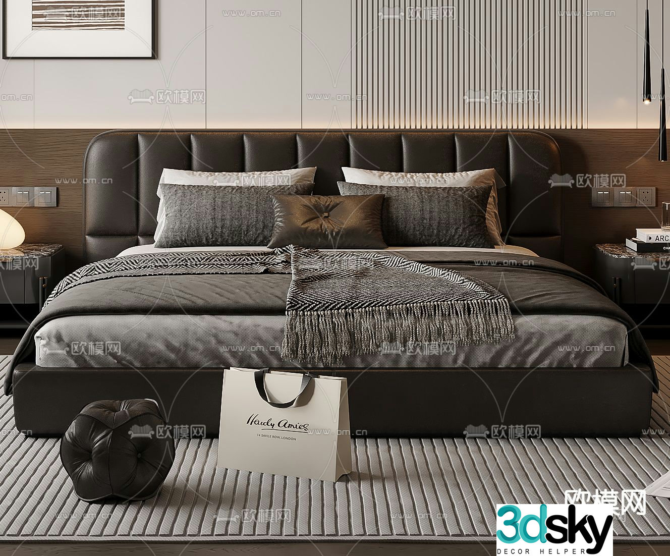 Italian double bed 3d model