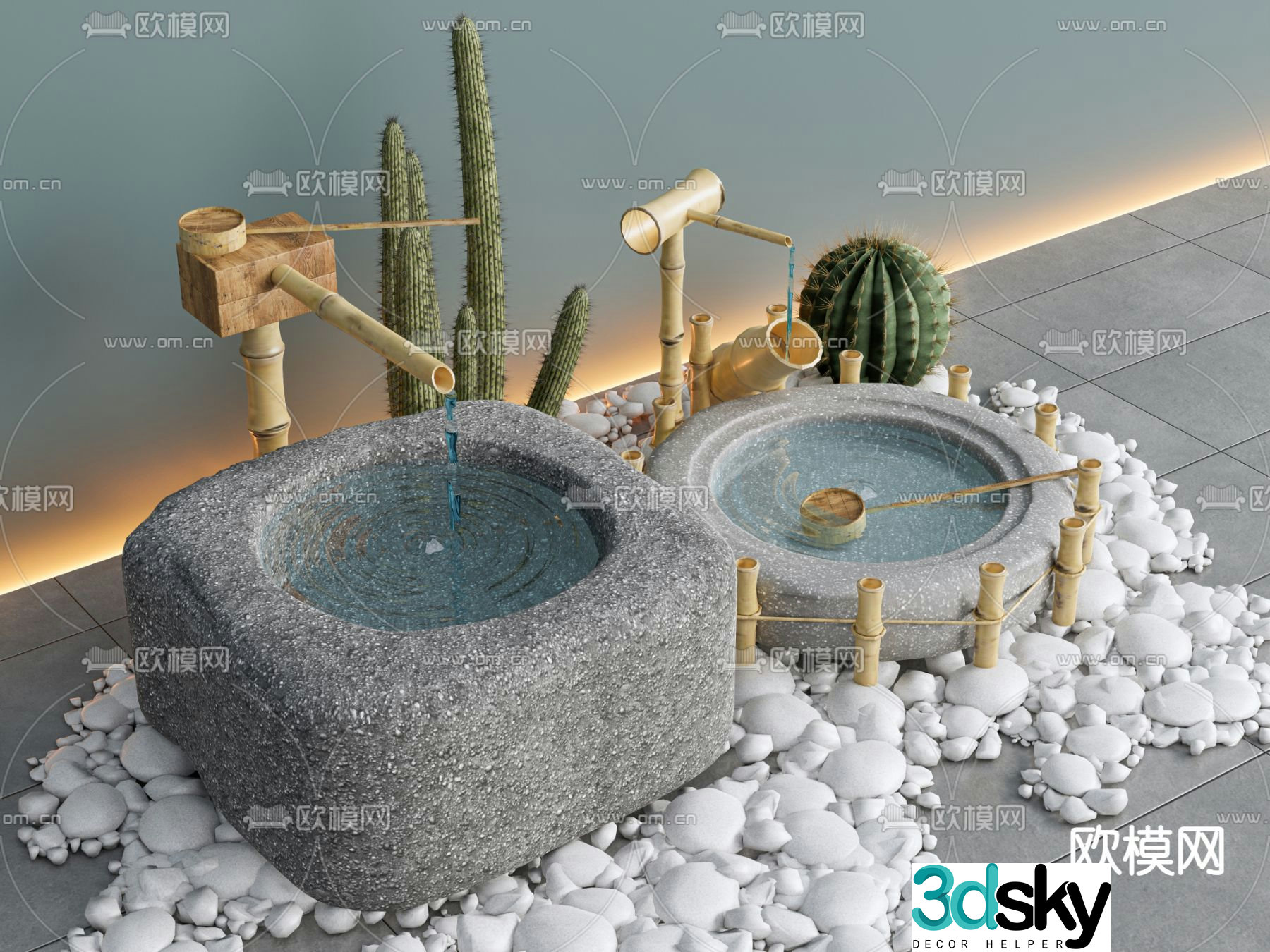 New Chinese style courtyard sketch flowing water sketch 3D model