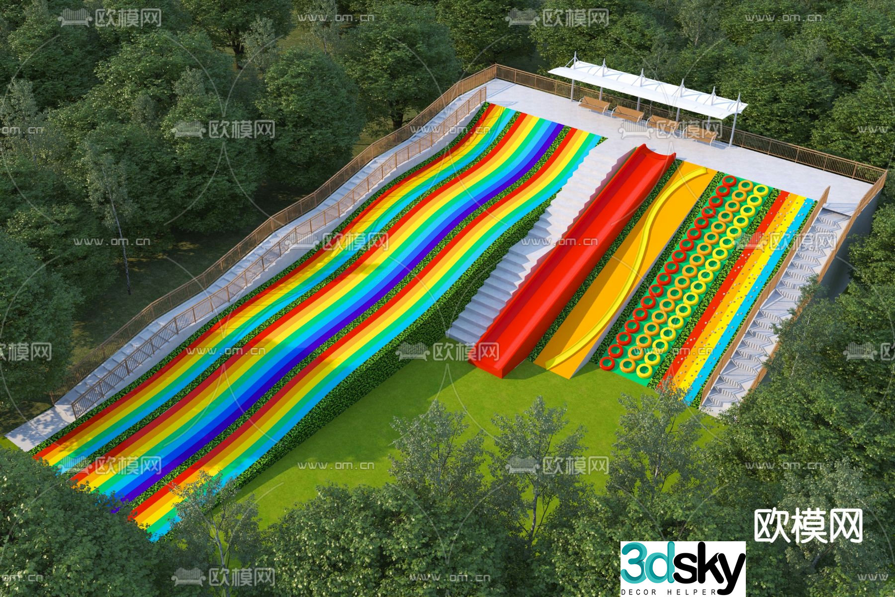 Modern large rainbow slide 3d model