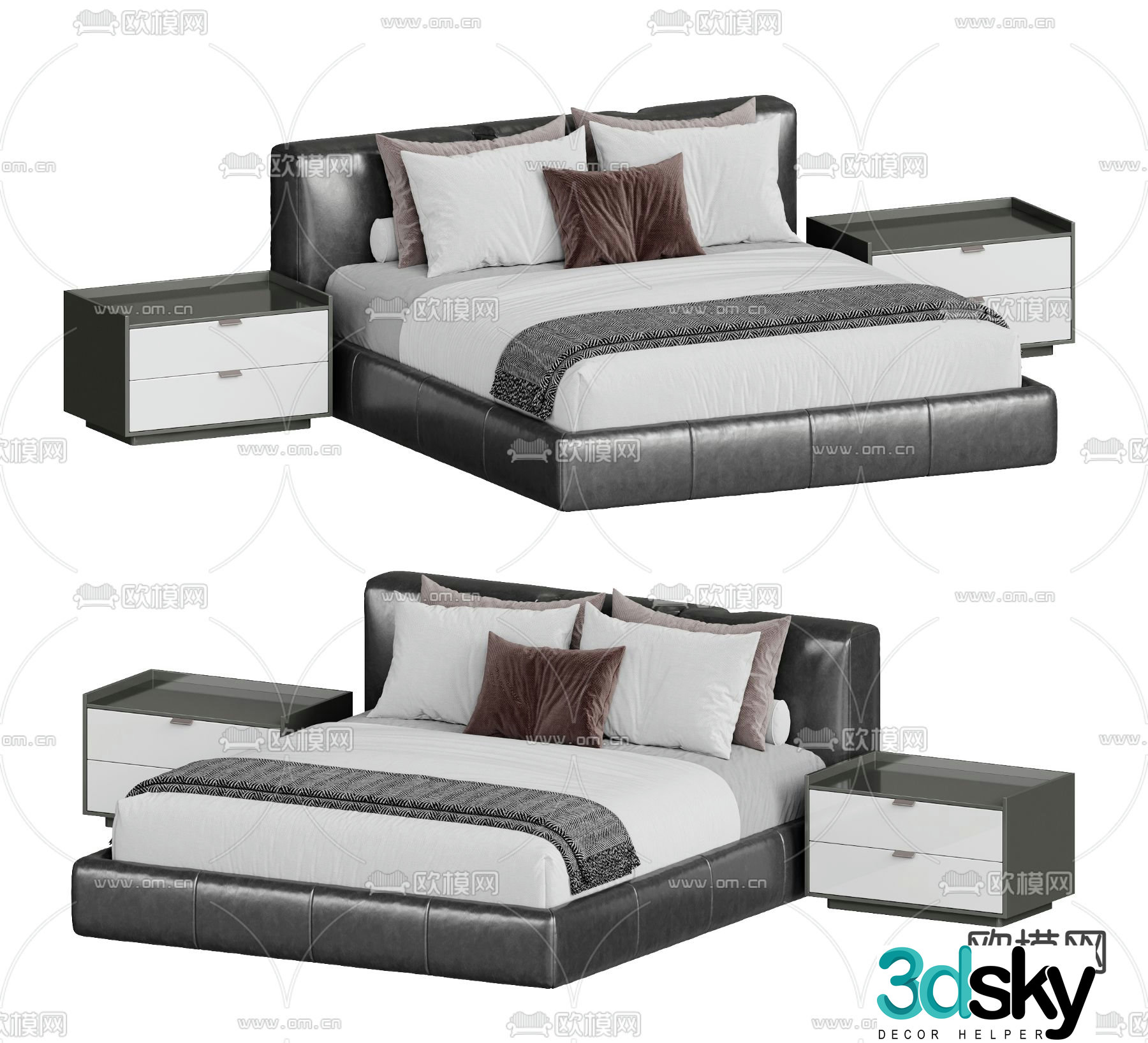 Modern double bed 3d model