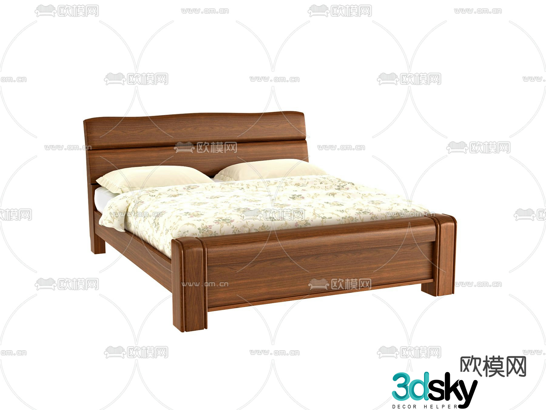 Solid wood double bed 3d model