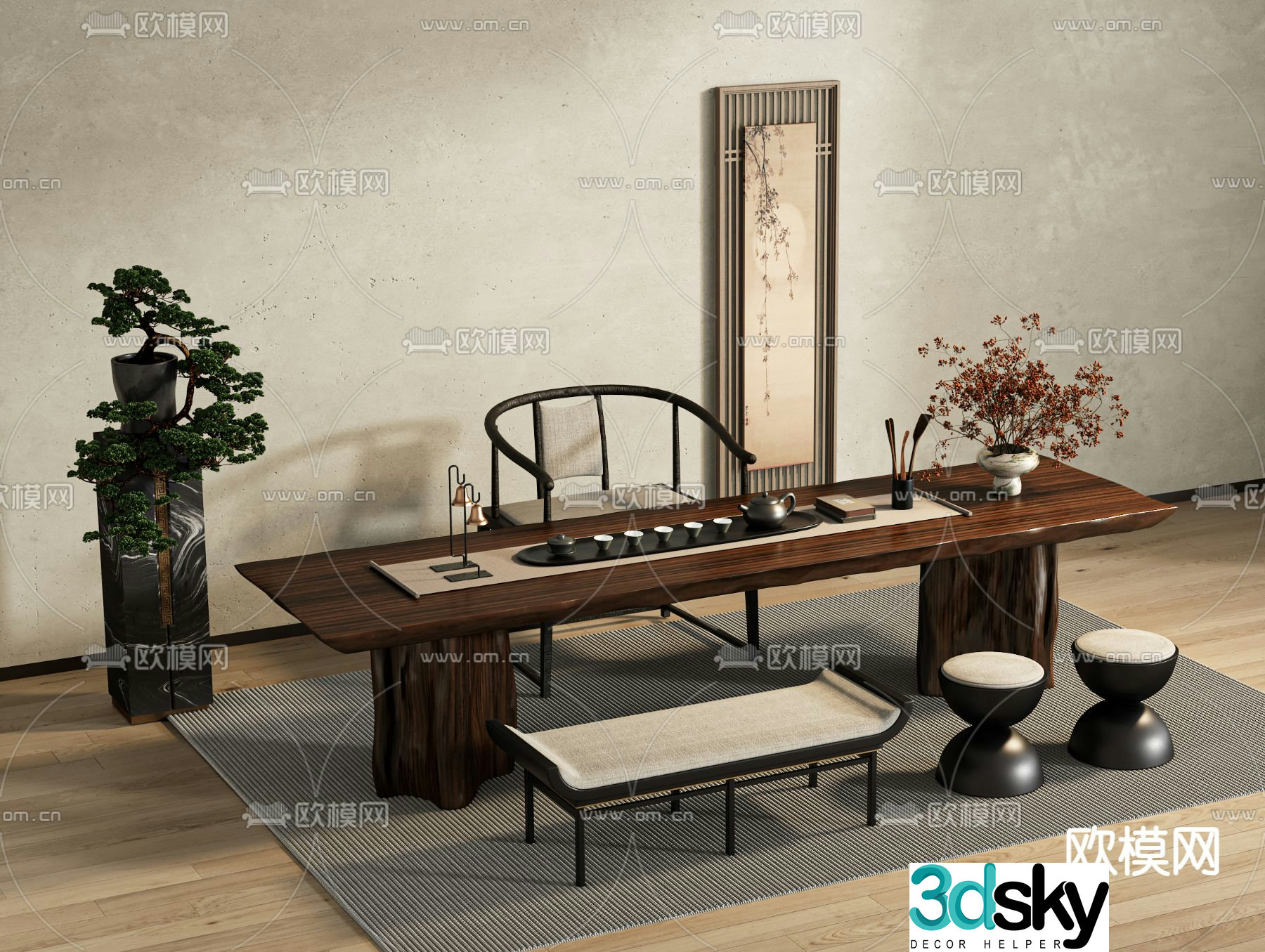 New Chinese style tea table tea table 3d model