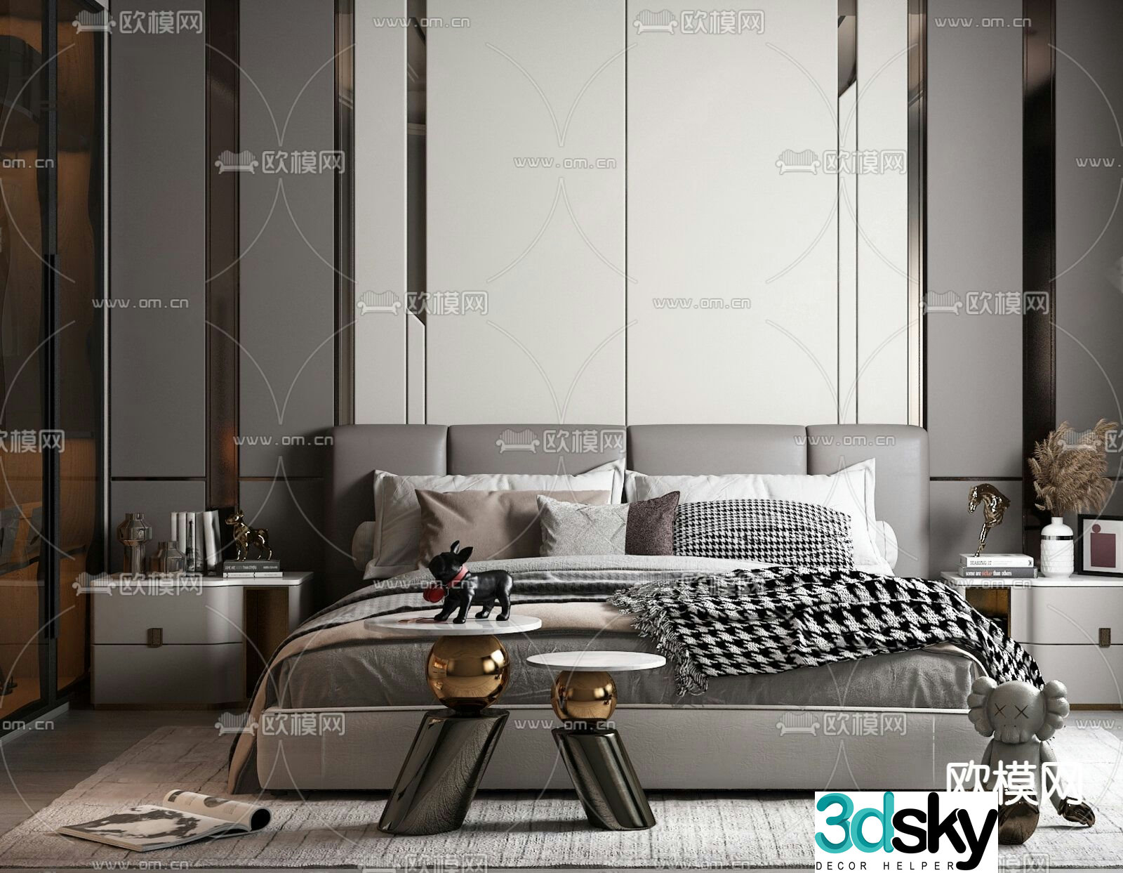 Italian double bed 3d model