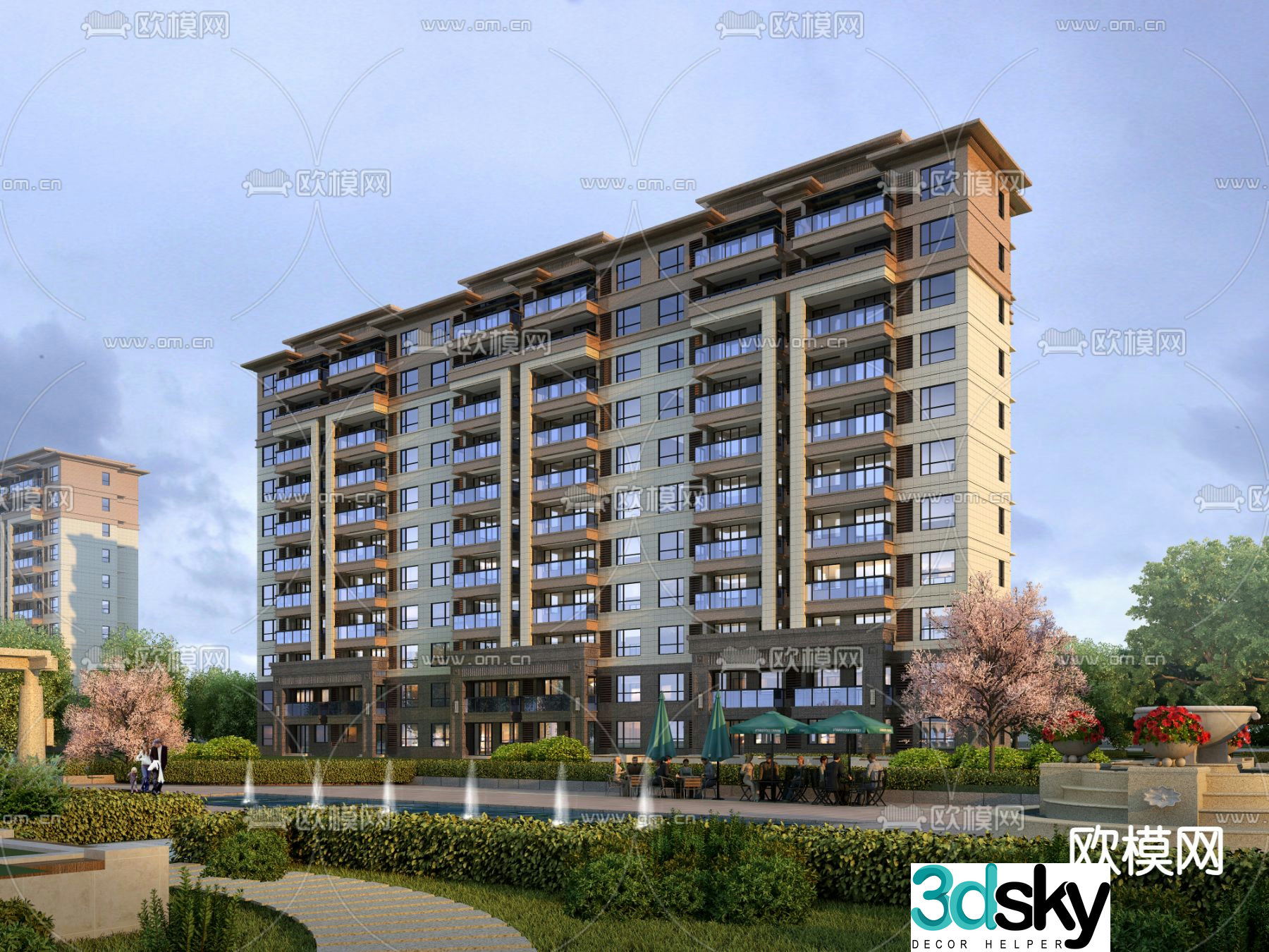 New Chinese style multi-story residential building 3d model