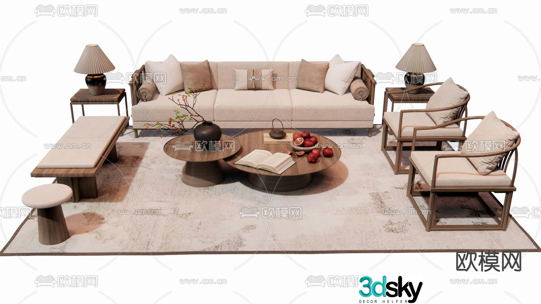New Chinese style modular sofa 3d model
