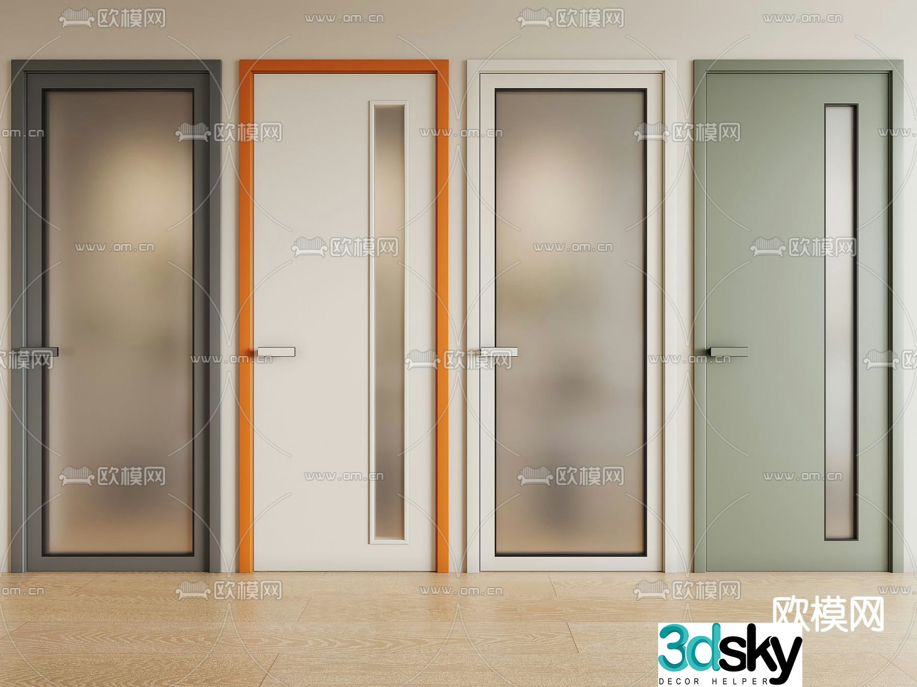 Kitchen and Bathroom Door Glass Door Shoulder Door Single Door 3D Model