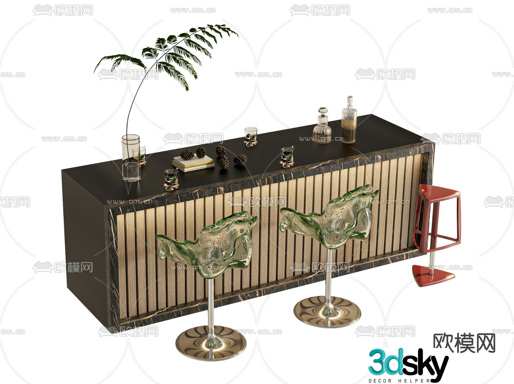 Light luxury bar painted bar bar chair 3D model