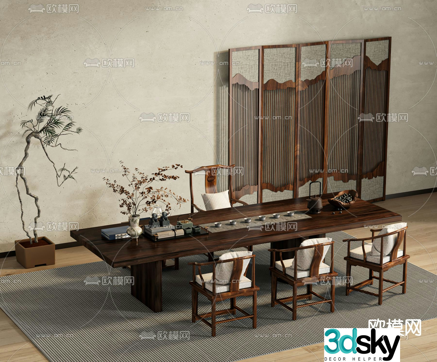 New Chinese style tea table tea table 3d model