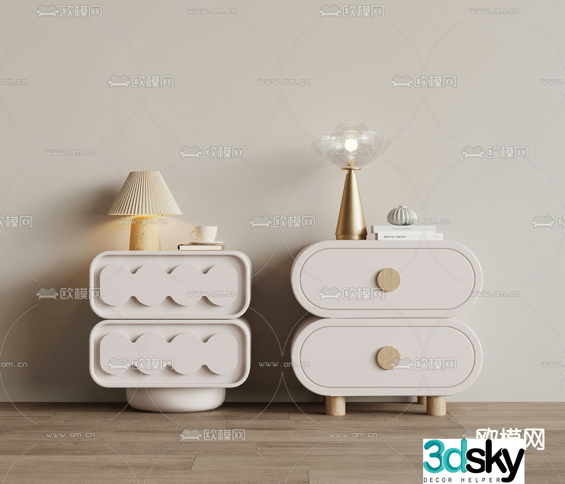 Cream style bedside table 3d model